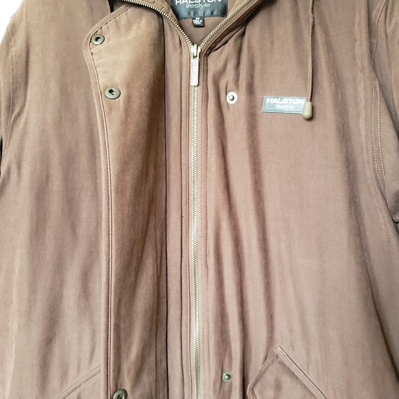 Halston Brown Coyote Fur Hood Zip Up Winter Coat - Picture 2 of 14